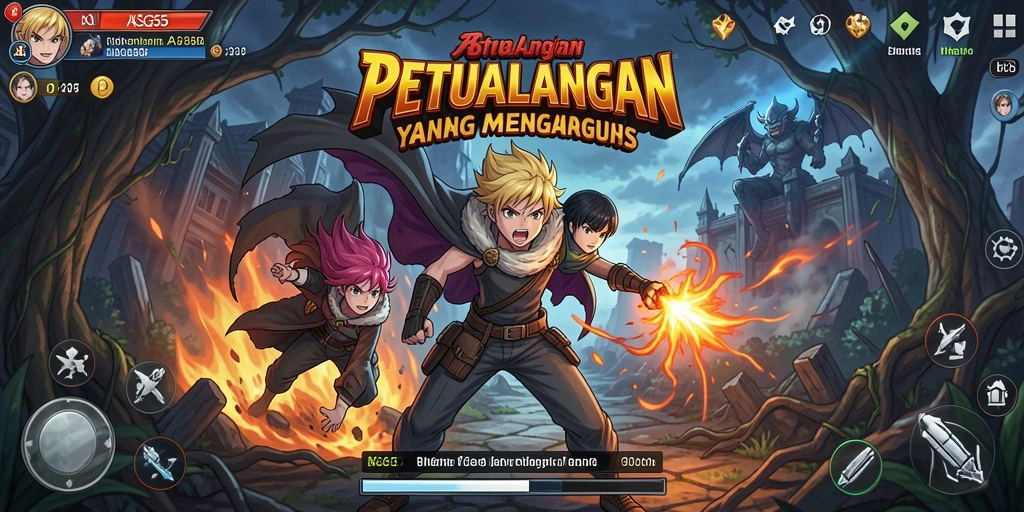 Tangkapan layar gameplay ASG55 menunjukkan aksi mendebarkan karakter anime.
