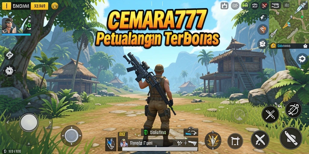 Screenshot menunjukkan karakter utama menjelajahi hutan luas di CEMARA777.
