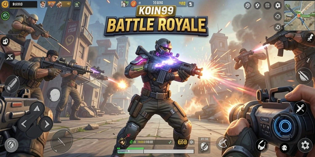 Gameplay seru KOIN99 dalam pertempuran Battle Royale.