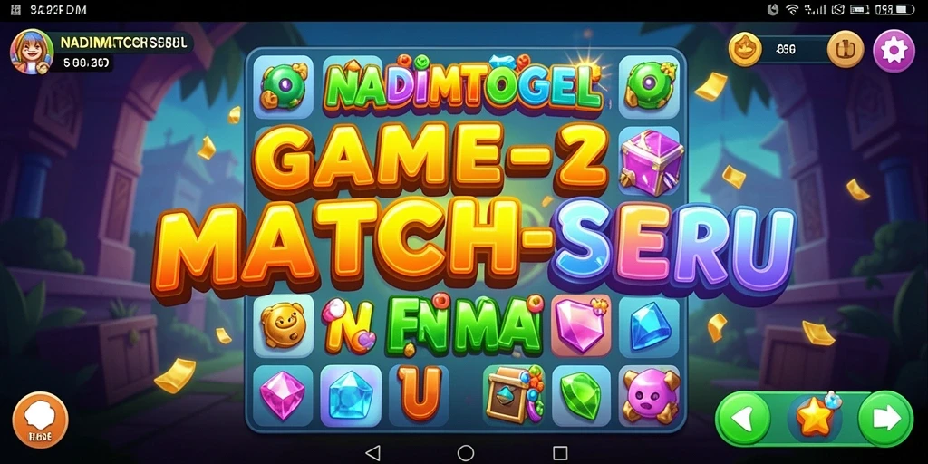 Tangkapan layar utama NADIMTOGEL menampilkan gameplay mencocokkan batu permata yang colorful.