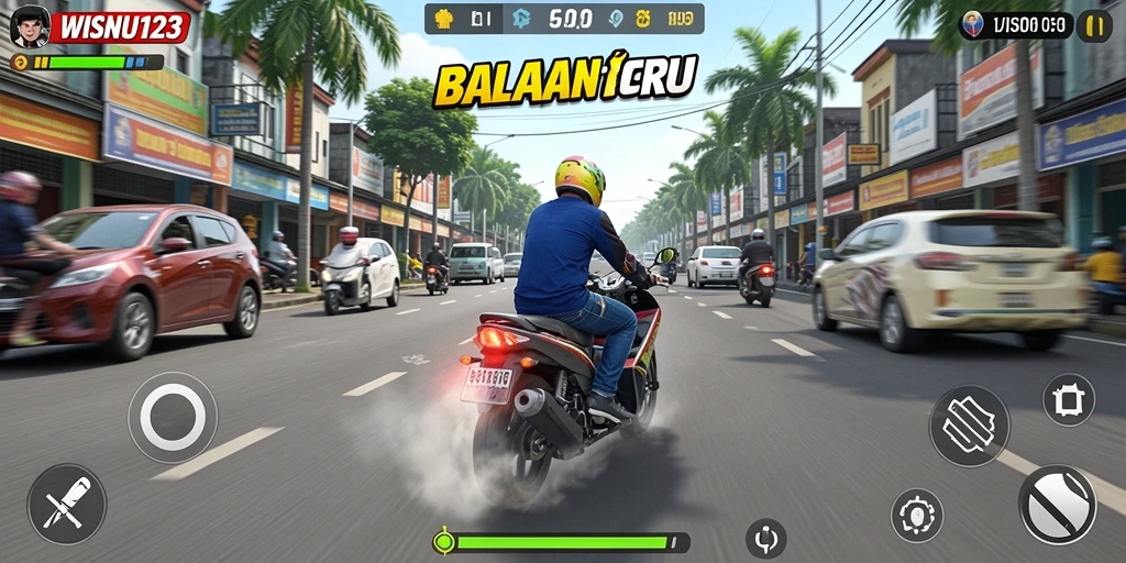 Tampilan gameplay seru dari WISNU123 yang penuh aksi balapan motor.