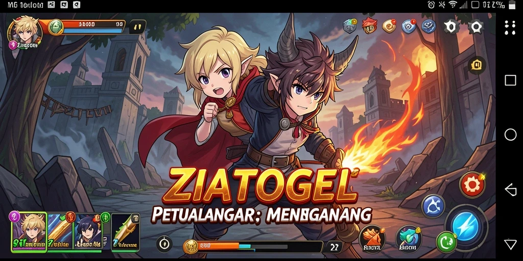 Tampilan gameplay ZIATOGEL dengan karakter dan latar anime yang menawan.